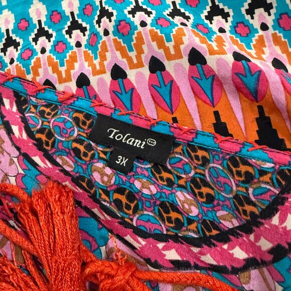 Tolani 100% Silk Geometric Mandala Blouse Colorful Bohemian Artsy 3X - Picture 4 of 11